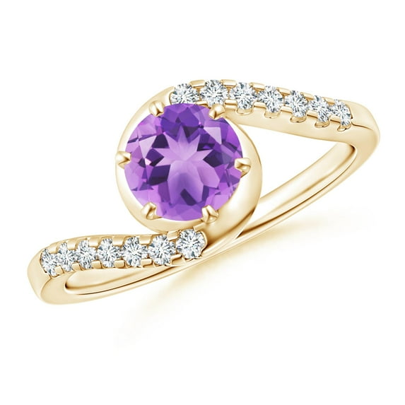 ANGARA Natural Prong-Set Amethyst Bypass Ring with Diamond Accents in 14K Yellow Gold for Women (Size-6mm) | February Birthstone, Birthday, Anniversary, Jewelry Gift for Women | Natural Amethyst Ring