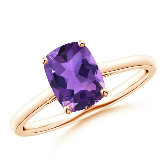 ANGARA Natural Prong-Set Cushion 1.2 ct Amethyst Solitaire Ring in 14K Rose Gold for Women (Size-8x6mm) | February Birthstone, Birthday, Anniversary, Jewelry Gift for Women | Natural Amethyst Ring