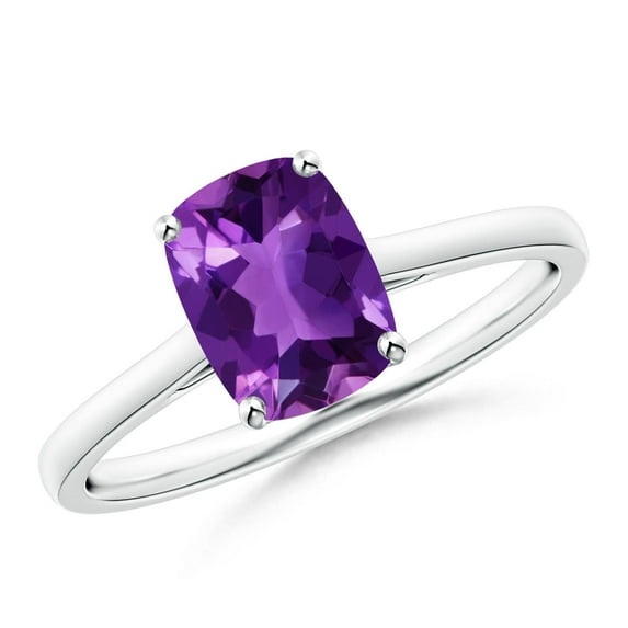 ANGARA Natural Prong-Set Cushion 1.2 ct Amethyst Solitaire Ring in 925 Sterling Silver for Women (Size-8x6mm) | February Birthstone, Anniversary, Jewelry Gift for Women | Natural Amethyst Ring