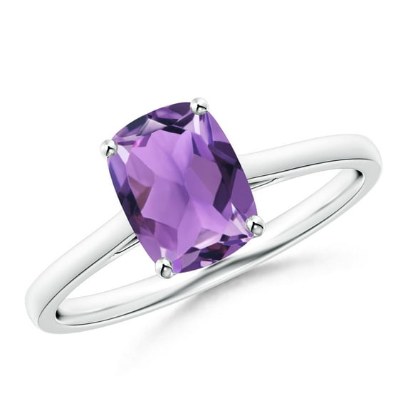 ANGARA Natural Prong-Set Cushion 1.2 ct Amethyst Solitaire Ring in 925 Sterling Silver for Women (Size-8x6mm) | February Birthstone, Anniversary, Jewelry Gift for Women | Natural Amethyst Ring