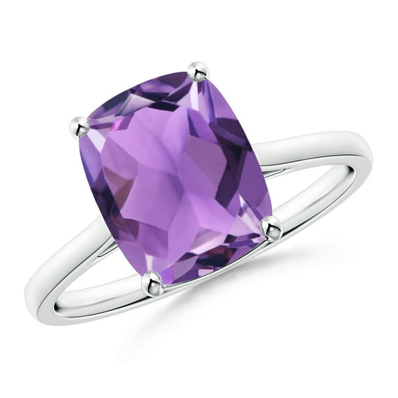 ANGARA Natural Prong-Set Cushion 2.7 ct Amethyst Solitaire Ring in 14K White Gold for Women (Size-10x8mm) | February Birthstone, Birthday, Anniversary, Jewelry Gift for Women | Natural Amethyst Ring