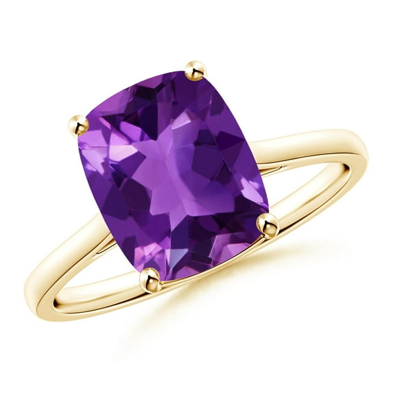 ANGARA Natural Prong-Set Cushion 2.7 ct Amethyst Solitaire Ring in 14K Yellow Gold for Women (Size-10x8mm) | February Birthstone, Birthday, Anniversary, Jewelry Gift for Women | Natural Amethyst Ring
