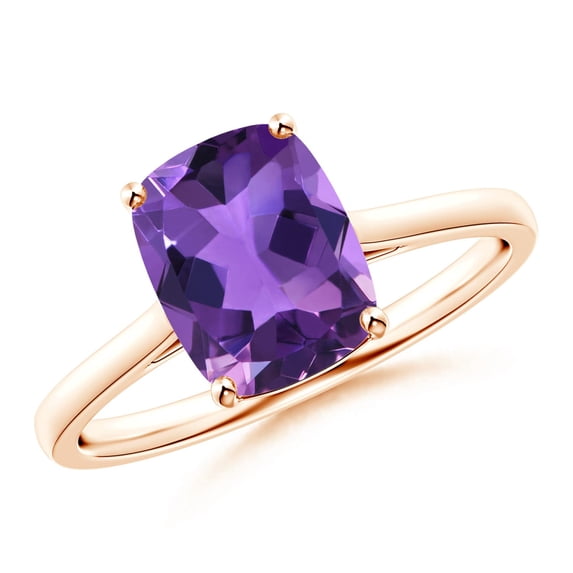 ANGARA Natural Prong-Set Cushion 2 ct Amethyst Solitaire Ring in 14K Rose Gold for Women (Size-9x7mm) | February Birthstone, Birthday, Anniversary, Jewelry Gift for Women | Natural Amethyst Ring