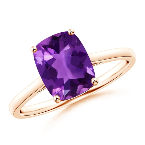 ANGARA Natural Prong-Set Cushion 2 ct Amethyst Solitaire Ring in 14K Rose Gold for Women (Size-9x7mm) | February Birthstone, Birthday, Anniversary, Jewelry Gift for Women | Natural Amethyst Ring