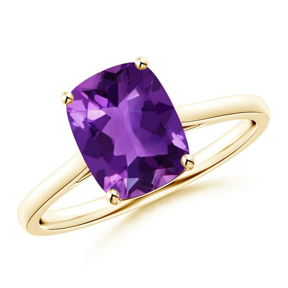 ANGARA Natural Prong-Set Cushion 2 ct Amethyst Solitaire Ring in 14K Yellow Gold for Women (Size-9x7mm) | February Birthstone, Birthday, Anniversary, Jewelry Gift for Women | Natural Amethyst Ring