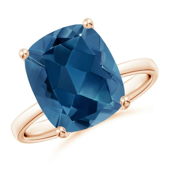 ANGARA Natural Prong-Set Cushion 5.8 ct London Blue Topaz Cocktail Ring in 14K Rose Gold for Women (Size-12x10mm) | November Birthstone Jewelry for Women | London Blue Topaz Ring (Ring Size - 9.5)