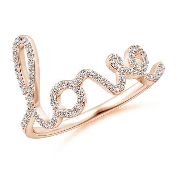ANGARA Natural Prong Set Diamond Cursive "LOVE" Ring in 14K Rose Gold for Women (Size-0.9mm| Color-I-J| Clarity-I1-I2) | April Birthstone, Anniversary, Jewelry Gift for Women | Natural Diamond Ring