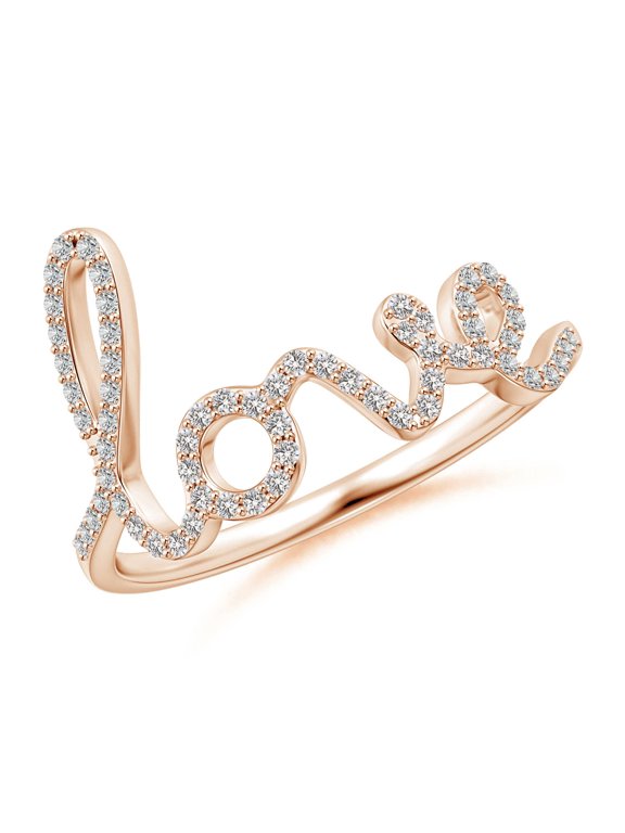 Natural Prong Set Diamond Cursive "LOVE" Ring in 14K Rose Gold for Women (Size-0.9mm| Color-I-J| Clarity-I1-I2) | April Birthstone, Anniversary, Jewelry Gift for Women | Natural Diamond Ring