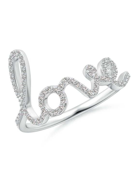 Natural Prong Set Diamond Cursive "LOVE" Ring in 14K White Gold for Women (Size-1mm| Color-I-J| Clarity-I1-I2) | April Birthstone, Anniversary, Jewelry Gift for Women | Natural Diamond Ring