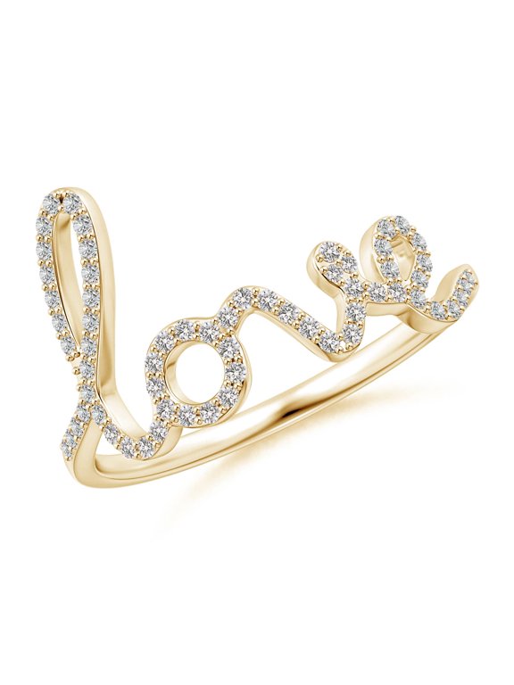 Natural Prong Set Diamond Cursive "LOVE" Ring in 14K Yellow Gold for Women (Size-0.9mm| Color-I-J| Clarity-I1-I2) | April Birthstone, Anniversary, Jewelry Gift for Women | Natural Diamond Ring