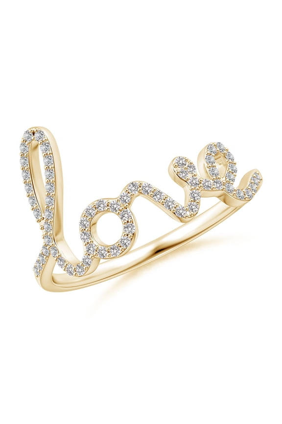 Natural Prong Set Diamond Cursive "LOVE" Ring in 14K Yellow Gold for Women (Size-0.9mm| Color-I-J| Clarity-I1-I2) | April Birthstone, Anniversary, Jewelry Gift for Women | Natural Diamond Ring