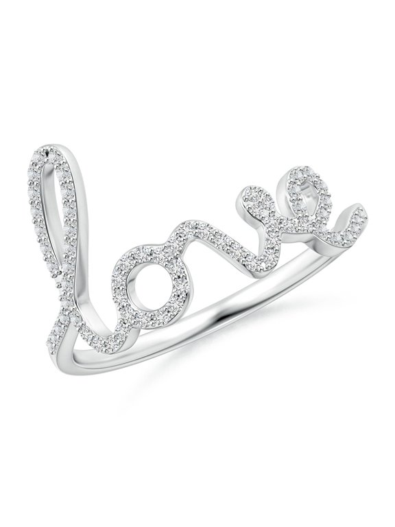 Natural Prong Set Diamond Cursive "LOVE" Ring in 925 Sterling Silver for Women (Size-0.9mm| Color-H| Clarity-SI2) | April Birthstone, Anniversary, Jewelry Gift for Women | Natural Diamond Ring