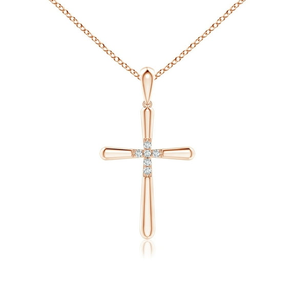 ANGARA Natural Prong-Set Diamond Fluted Cross Pendant in 14K Rose Gold for Women (Size-1.2mm| Color-G| Clarity-VS2) | April Birthstone, Anniversary, Jewelry Gift for Women | Natural Diamond Necklace