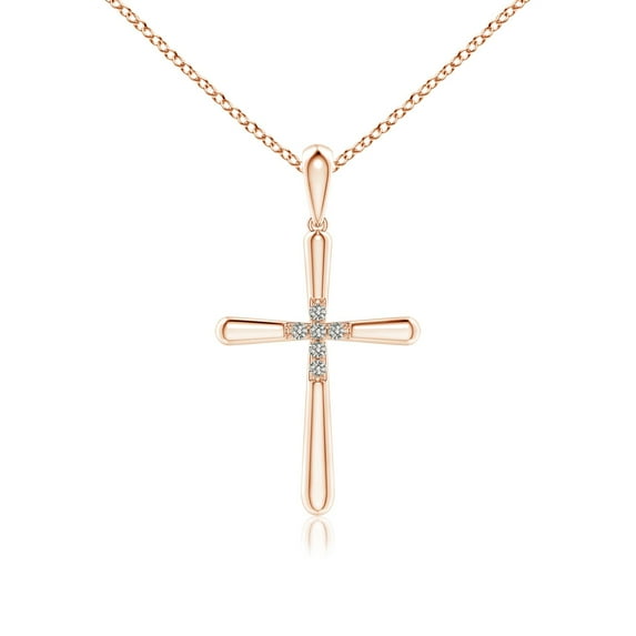 ANGARA Natural Prong-Set Diamond Fluted Cross Pendant in 14K Rose Gold for Women (Size-1.2mm| Color-K| Clarity-I3) | April Birthstone, Anniversary, Jewelry Gift for Women | Natural Diamond Necklace