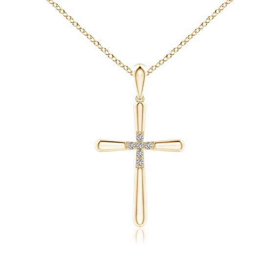ANGARA Natural Prong-Set Diamond Fluted Cross Pendant in 14K Yellow Gold for Women (Size-1.2mm| Color-K| Clarity-I3) | April Birthstone, Anniversary, Jewelry Gift for Women | Natural Diamond Necklace