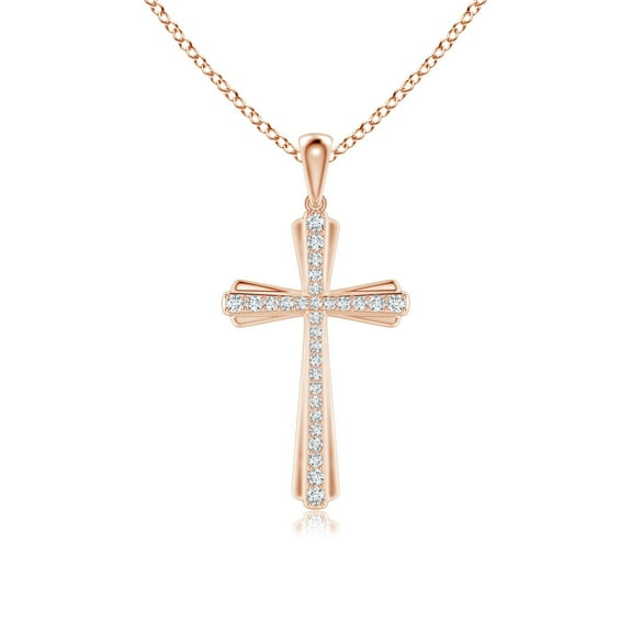 ANGARA Natural Prong-Set Diamond Tapered Cross Pendant in 14K Rose Gold for Women (Size-1.3mm| Color-G| Clarity-VS2) | April Birthstone, Anniversary, Jewelry Gift for Women | Natural Diamond Necklace
