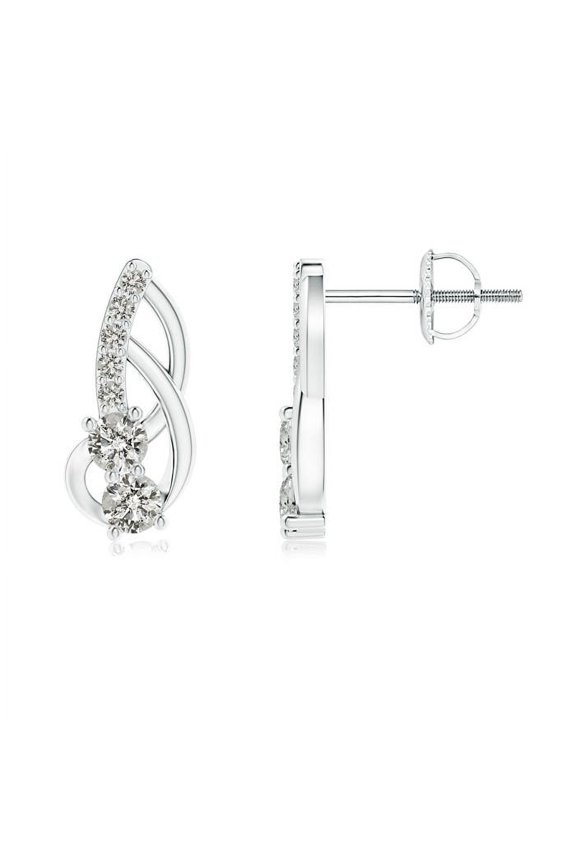 Natural Prong-Set Double Diamond Loop Earrings in 14K White Gold for Women (Size-2.5mm| Color-K| Clarity-I3) | April Birthstone, Anniversary, Jewelry Gift for Women | Natural Diamond Earrings