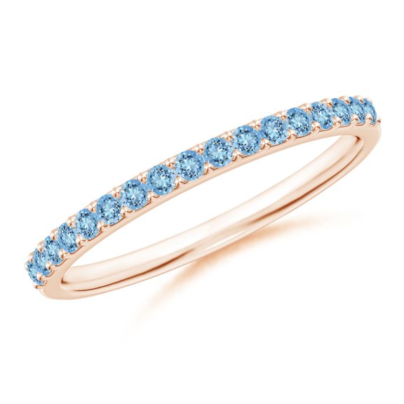 ANGARA Natural Prong Set Half Eternity Round Aquamarine Wedding Ring in 14K Rose Gold for Women (Size-1.5mm) | March Birthstone, Anniversary, Jewelry Gift for Women | Natural Aquamarine Ring