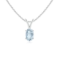 ANGARA Natural Prong-Set Oval Aquamarine V-Bale Solitaire Pendant in 14K White Gold for Women (Size-6x4mm) | March Birthstone, Anniversary, Jewelry Gift for Women | Natural Aquamarine Necklace