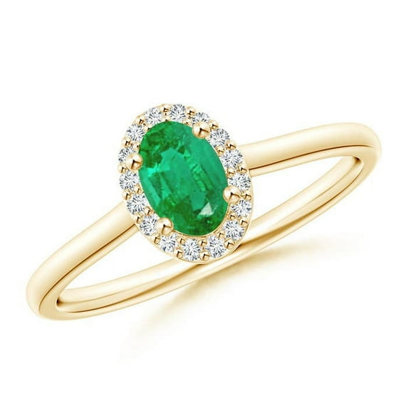 ANGARA Natural Prong-Set Oval Emerald and Diamond Halo Engagement Ring in 14K Yellow Gold for Women (Size-6x4mm) | May Birthstone, Birthday, Anniversary, Jewelry Gift for Women | Natural Emerald Ring