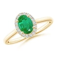 thumbnail image 1 of ANGARA Natural Prong-Set Oval Emerald and Diamond Halo Engagement Ring in 14K Yellow Gold for Women (Size-7x5mm) | May Birthstone, Birthday, Anniversary, Jewelry Gift for Women | Natural Emerald Ring, 1 of 7