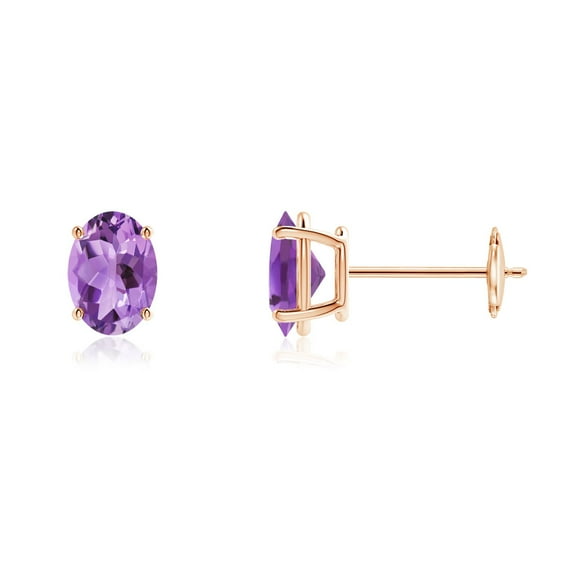 ANGARA Natural Prong-Set Oval Solitaire 1.4 ct Amethyst Stud Earrings in 14K Rose Gold for Women (Size-7x5mm) | February Birthstone, Anniversary, Jewelry Gift for Women | Natural Amethyst Earrings