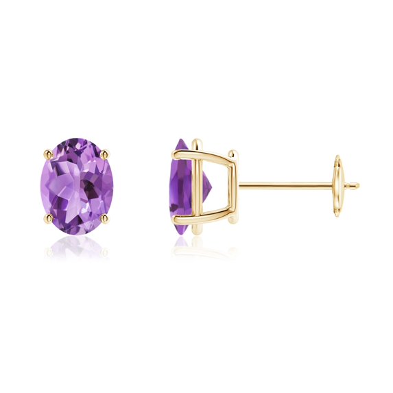 ANGARA Natural Prong-Set Oval Solitaire 2.3 ct Amethyst Stud Earrings in 14K Yellow Gold for Women (Size-8x6mm) | February Birthstone, Anniversary, Jewelry Gift for Women | Natural Amethyst Earrings