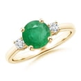 thumbnail image 1 of ANGARA Natural Prong-Set Round 3 Stone 1.2 ct Emerald and Diamond Engagement Ring in 14K Yellow Gold for Women (Size-7mm) | May Birthstone, Anniversary, Jewelry Gift for Women | Natural Emerald Ring, 1 of 11