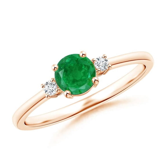 ANGARA Natural Prong-Set Round 3 Stone Emerald and Diamond Engagement Ring in 14K Rose Gold for Women (Size-5mm) | May Birthstone, Birthday, Anniversary, Jewelry Gift for Women | Natural Emerald Ring