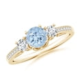 thumbnail image 1 of ANGARA Natural Prong Set Round Aquamarine and Diamond Three Stone Ring in 14K Yellow Gold for Women (Size-5mm) | March Birthstone, Anniversary, Jewelry Gift for Women | Natural Aquamarine Ring, 1 of 7