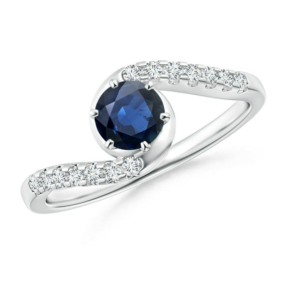 ANGARA Natural Prong-Set Sapphire Bypass Ring with Diamond Accents in 14K White Gold for Women (Size-5mm) | September Birthstone, Anniversary, Jewelry Gift for Women | Natural Blue Sapphire Ring