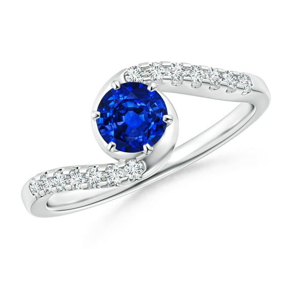 ANGARA Natural Prong-Set Sapphire Bypass Ring with Diamond Accents in 14K White Gold for Women (Size-5mm) | September Birthstone, Anniversary, Jewelry Gift for Women | Natural Blue Sapphire Ring