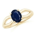 thumbnail image 1 of ANGARA Natural Prong-Set Solitaire 1.55 ct Blue Sapphire Split Shank Ring in 14K Yellow Gold for Women (Size-8x6mm) | September Birthstone, Anniversary, Jewelry Gift for Women | Natural Sapphire Ring, 1 of 9