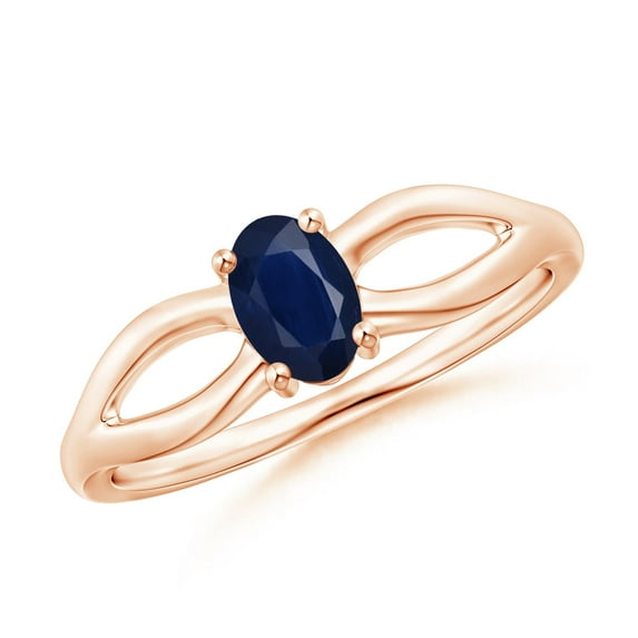 ANGARA Natural Prong-Set Solitaire Blue Sapphire Split Shank Ring in 14K Rose Gold for Women (Size-6x4mm) | September Birthstone, Anniversary, Jewelry Gift for Women | Natural Blue Sapphire Ring