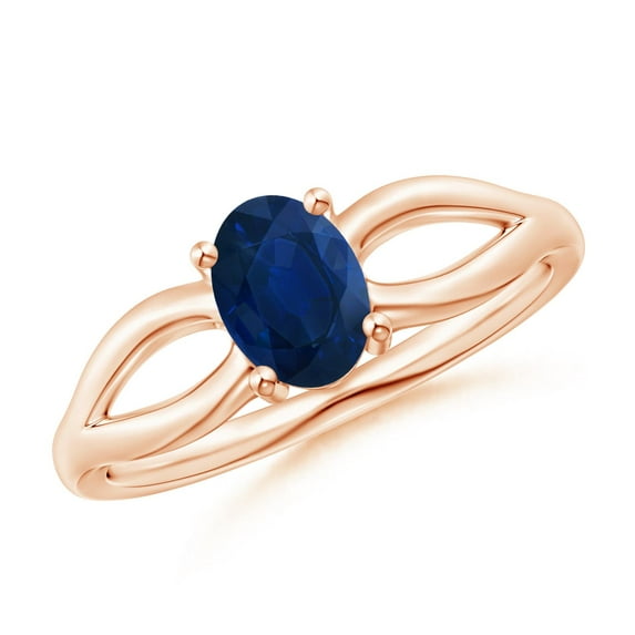 ANGARA Natural Prong-Set Solitaire Blue Sapphire Split Shank Ring in 14K Rose Gold for Women (Size-7x5mm) | September Birthstone, Anniversary, Jewelry Gift for Women | Natural Blue Sapphire Ring