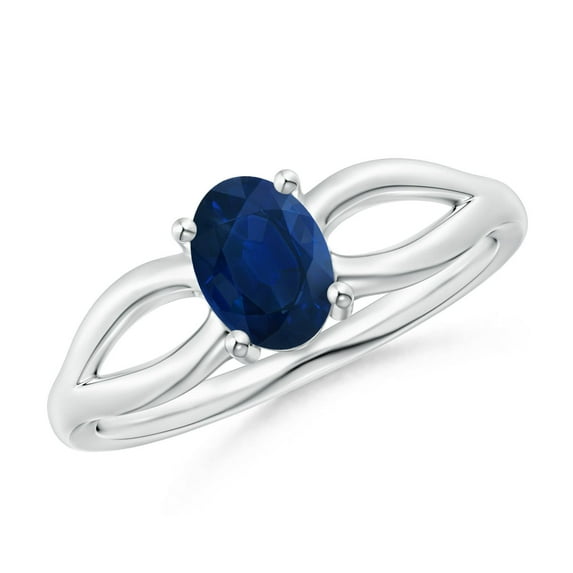 ANGARA Natural Prong-Set Solitaire Blue Sapphire Split Shank Ring in 14K White Gold for Women (Size-7x5mm) | September Birthstone, Anniversary, Jewelry Gift for Women | Natural Blue Sapphire Ring