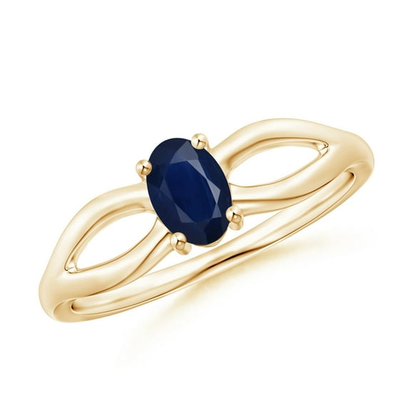 ANGARA Natural Prong-Set Solitaire Blue Sapphire Split Shank Ring in 14K Yellow Gold for Women (Size-6x4mm) | September Birthstone, Anniversary, Jewelry Gift for Women | Natural Blue Sapphire Ring