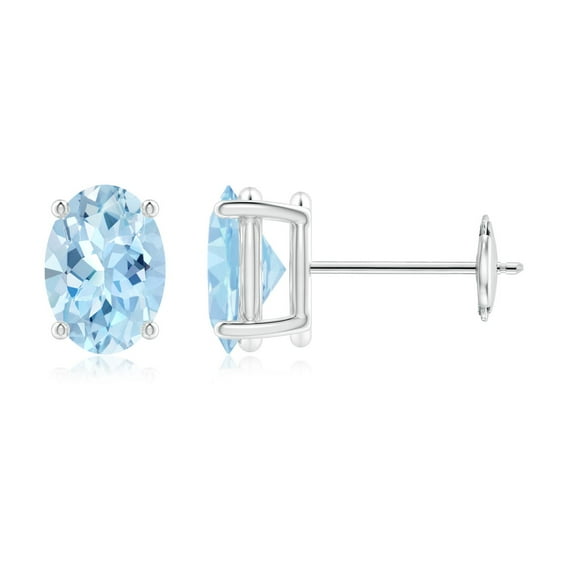 ANGARA Natural Prong-Set Solitaire Oval 1.2 ct Aquamarine Stud Earrings in 14K White Gold for Women (Size-7x5mm) | March Birthstone, Anniversary, Jewelry Gift for Women | Natural Aquamarine Earrings