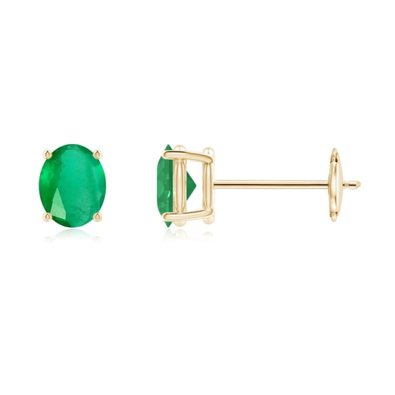 ANGARA Natural Prong-Set Solitaire Oval Emerald Stud Earrings in 14K Yellow Gold for Women (Size-5x4mm) | May Birthstone, Birthday, Anniversary, Jewelry Gift for Women | Natural Emerald Earrings