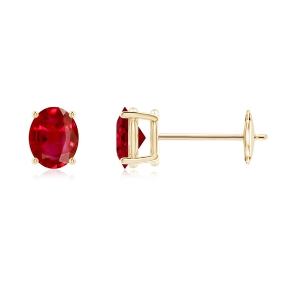 ANGARA Natural Prong-Set Solitaire Oval Ruby Stud Earrings in 14K Yellow Gold for Women (Size-5x4mm) | July Birthstone, Birthday, Anniversary, Jewelry Gift for Women | Natural Ruby Earrings