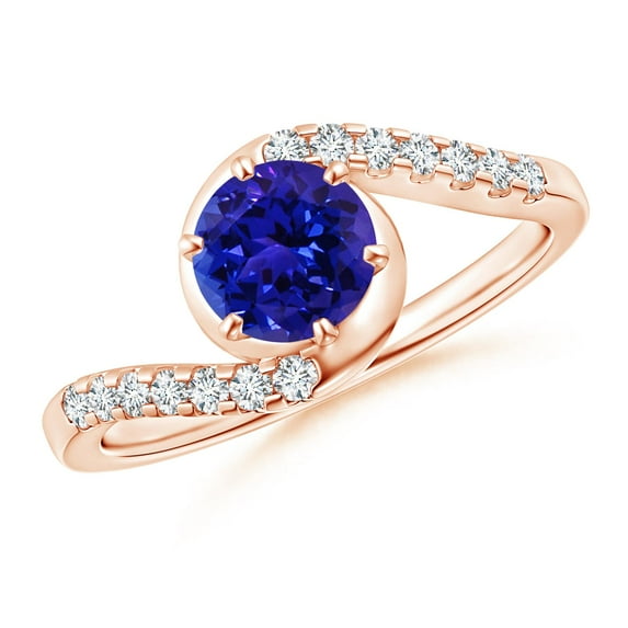 ANGARA Natural Prong-Set Tanzanite Bypass Ring with Diamond Accents in 14K Rose Gold for Women (Size-6mm) | December Birthstone, Birthday, Anniversary, Jewelry Gift for Women | Natural Tanzanite Ring