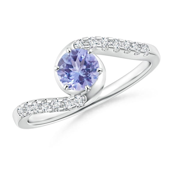 ANGARA Natural Prong-Set Tanzanite Bypass Ring with Diamond Accents in 14K White Gold for Women (Size-5mm) | December Birthstone, Anniversary, Jewelry Gift for Women | Natural Tanzanite Ring