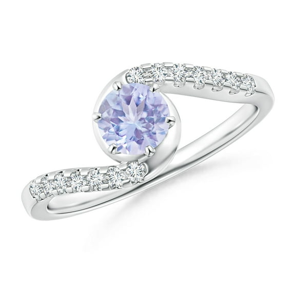 ANGARA Natural Prong-Set Tanzanite Bypass Ring with Diamond Accents in 14K White Gold for Women (Size-5mm) | December Birthstone, Anniversary, Jewelry Gift for Women | Natural Tanzanite Ring