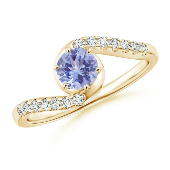 ANGARA Natural Prong-Set Tanzanite Bypass Ring with Diamond Accents in 14K Yellow Gold for Women (Size-5mm) | December Birthstone, Anniversary, Jewelry Gift for Women | Natural Tanzanite Ring