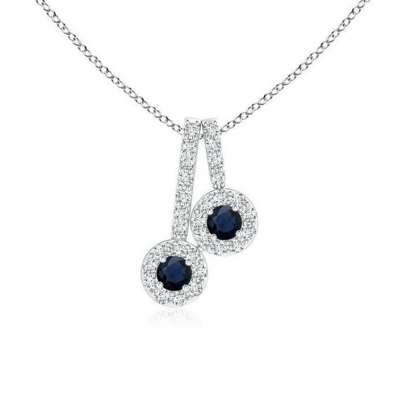 ANGARA Natural Prong-Set Two Stone Blue Sapphire Halo Pendant in 14K White Gold for Women (Size-2.3mm) | September Birthstone, Anniversary, Jewelry Gift for Women | Natural Blue Sapphire Necklace