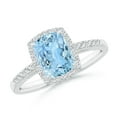 thumbnail image 1 of ANGARA Natural Rectangular Cushion 1.2 ct Aquamarine Halo Engagement Ring in 14K White Gold for Women (Size-8x6mm) | March Birthstone, Anniversary, Jewelry Gift for Women | Natural Aquamarine Ring, 1 of 9