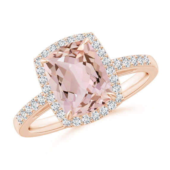 ANGARA Natural Rectangular Cushion 1.8 ct Morganite Halo Engagement Ring in 14K Rose Gold for Women | Birthday, Anniversary, Jewelry Gift for Women | Natural Morganite Ring