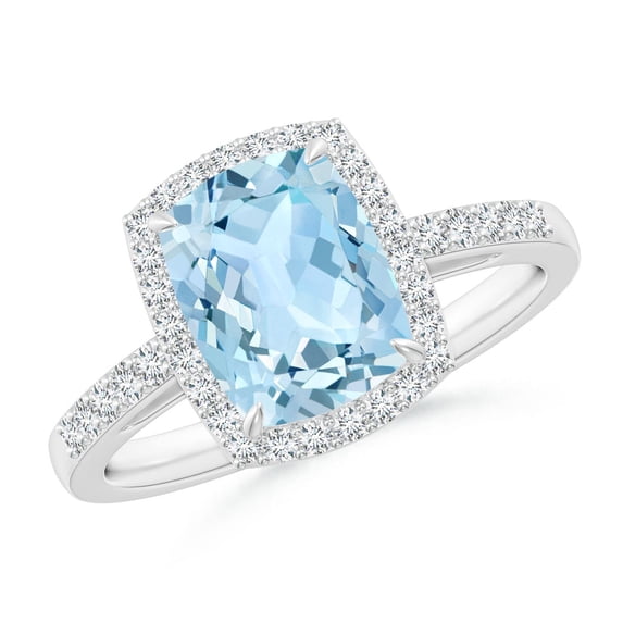 ANGARA Natural Rectangular Cushion 1.85 ct Aquamarine Halo Engagement Ring in 14K White Gold for Women (Size-9x7mm) | March Birthstone, Anniversary, Jewelry Gift for Women | Natural Aquamarine Ring