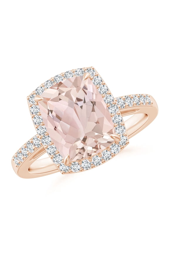 Natural Rectangular Cushion 2.7 ct Morganite Halo Engagement Ring in 14K Rose Gold for Women | Birthday, Anniversary, Jewelry Gift for Women | Natural Morganite Ring