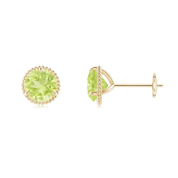 ANGARA Natural Rope Framed Claw-Set 1.9 ct Peridot Martini Stud Earrings in 14K Yellow Gold for Women (Size-6mm) | August Birthstone, Anniversary, Jewelry Gift for Women | Natural Peridot Earrings